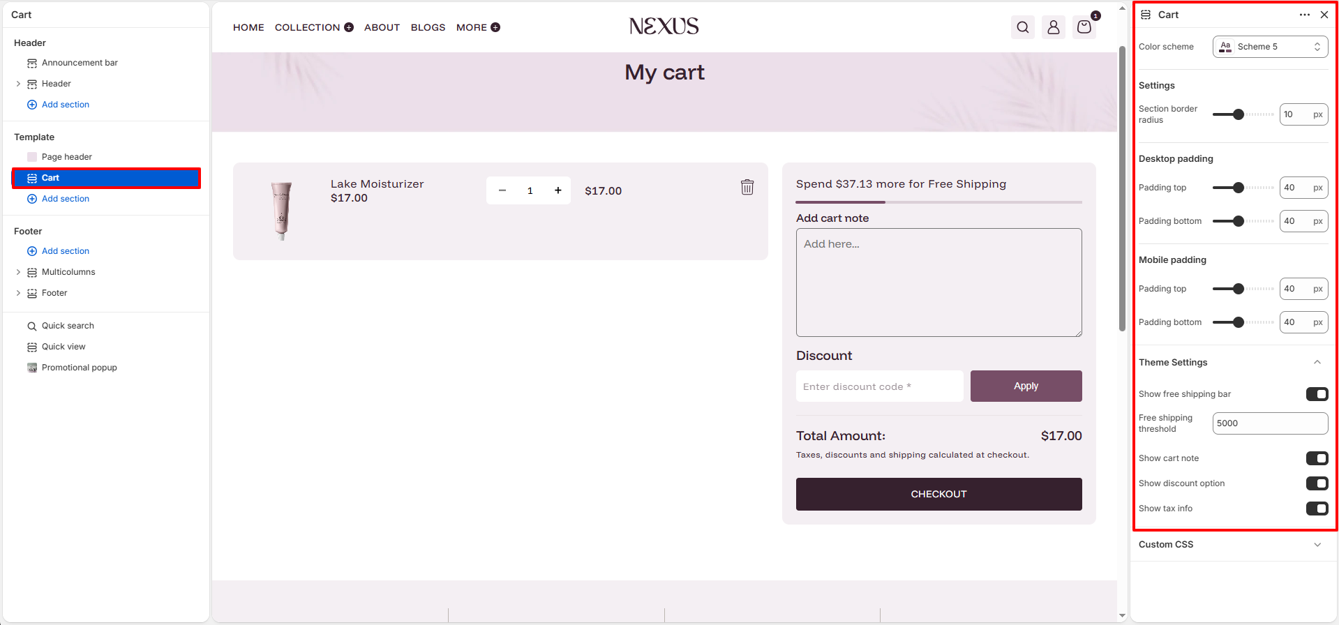 Cart Settings Example