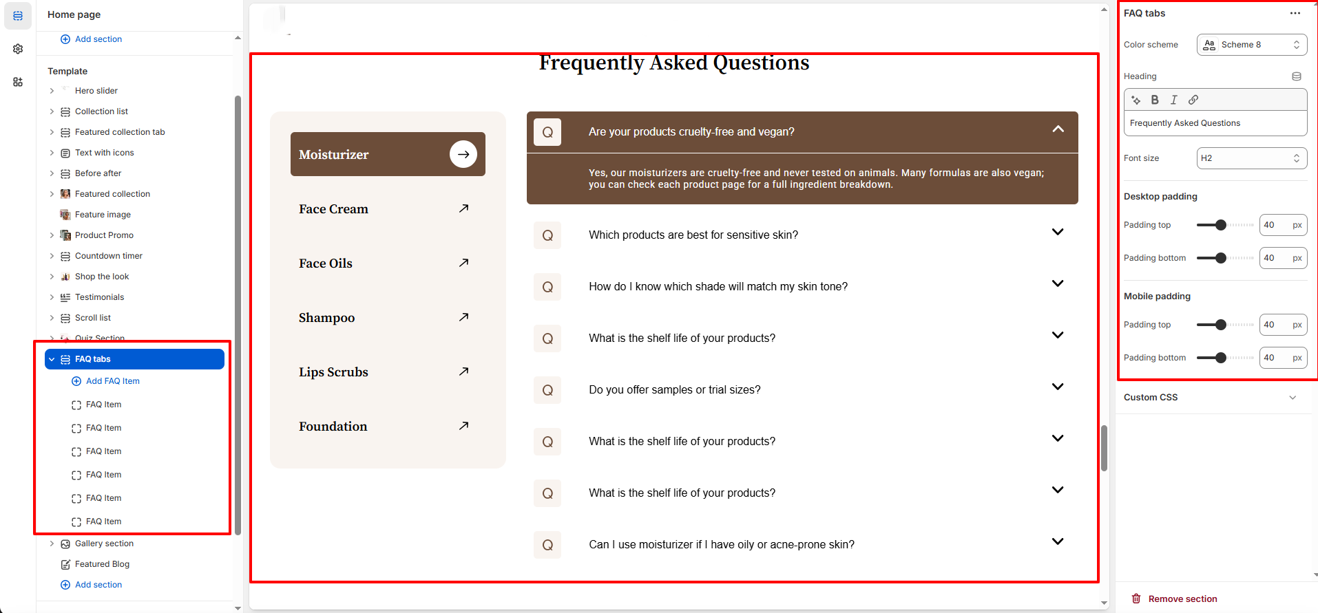Nexus FAQ Tabs Section Preview