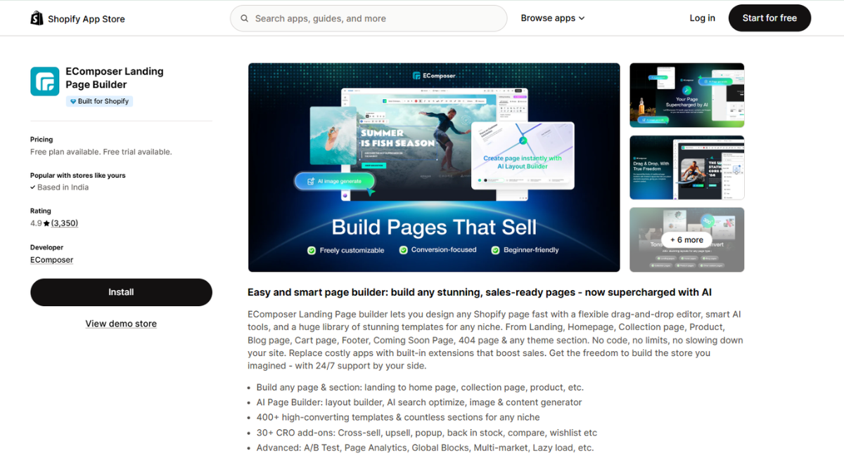 EComposer Shopify page builder app