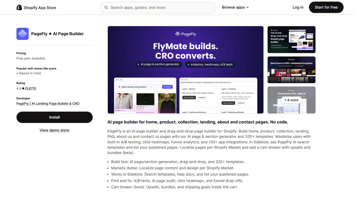 PageFly Shopify page builder app