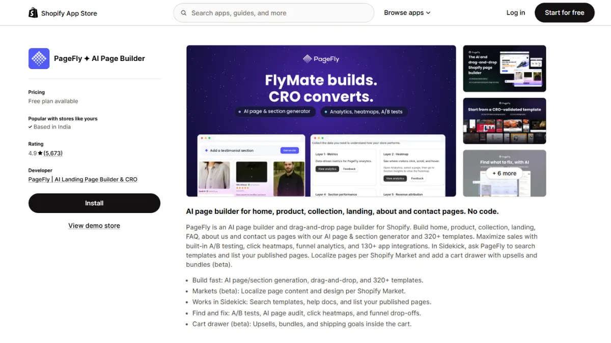 PageFly Shopify page builder app