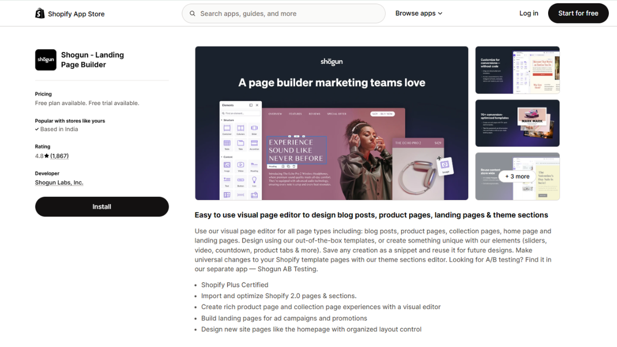 Shogun Shopify page builder app