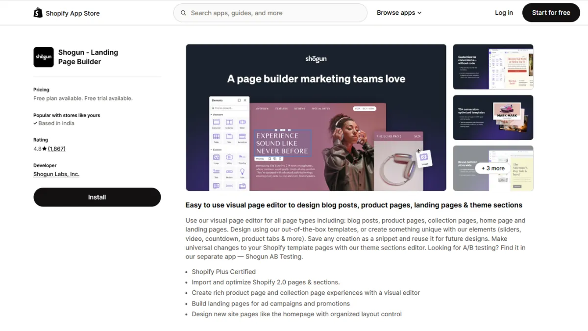 Shogun Shopify page builder app