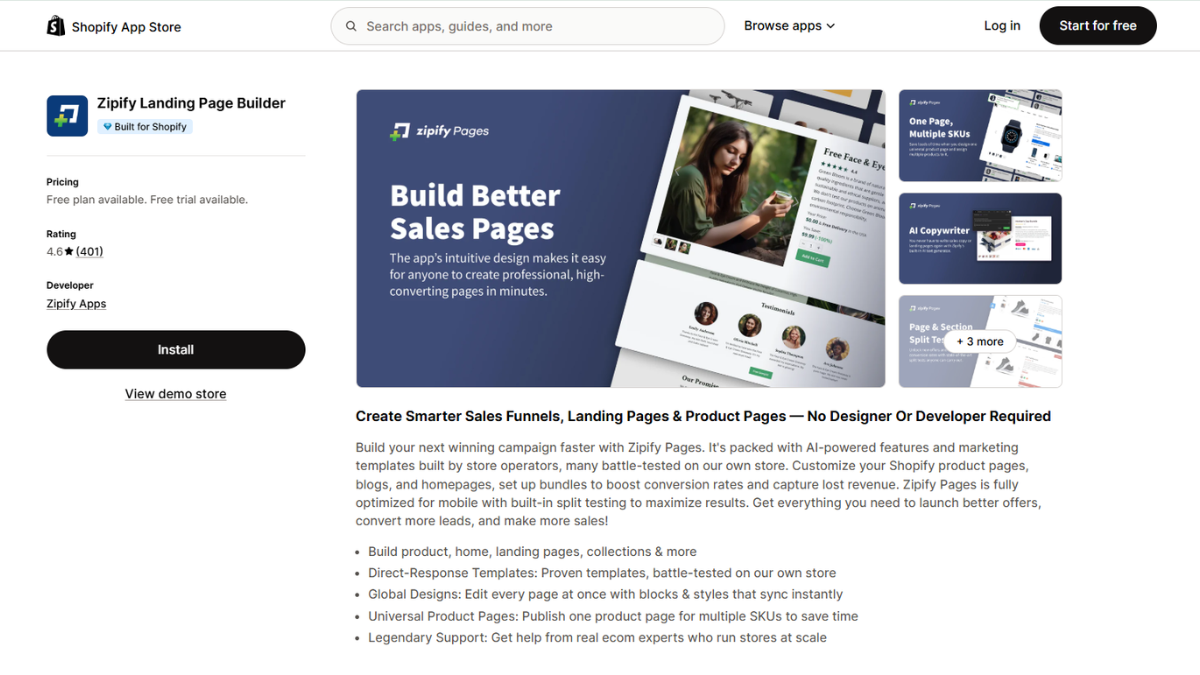 Zipify Shopify page builder app