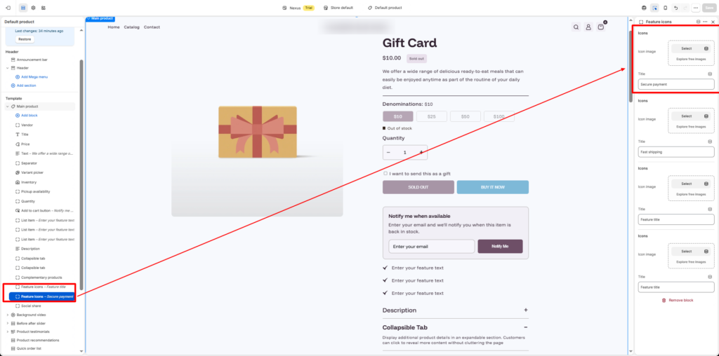 Configure the first icon