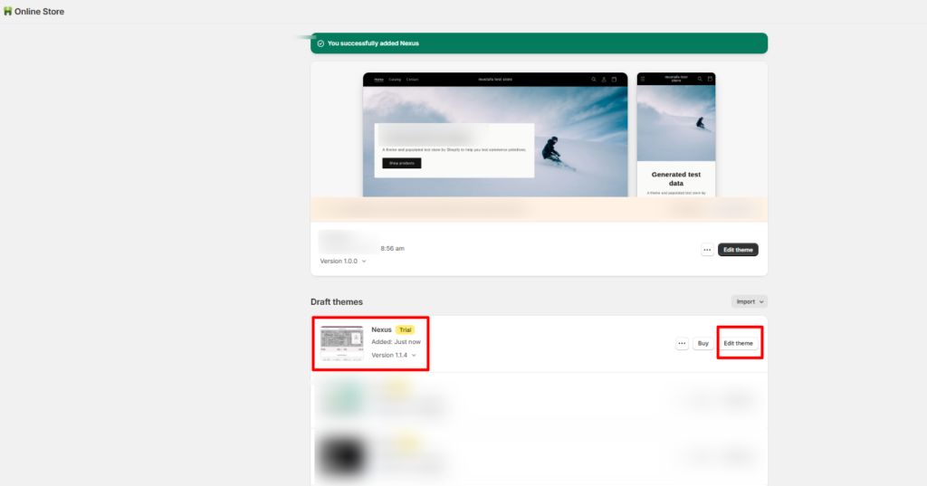 Install and activate the Nexus Shopify Theme