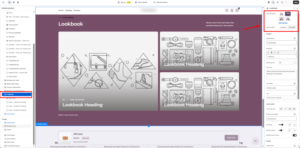 Customize the color scheme and layout width
