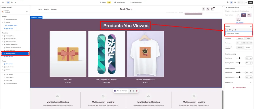 Customize the Section Heading