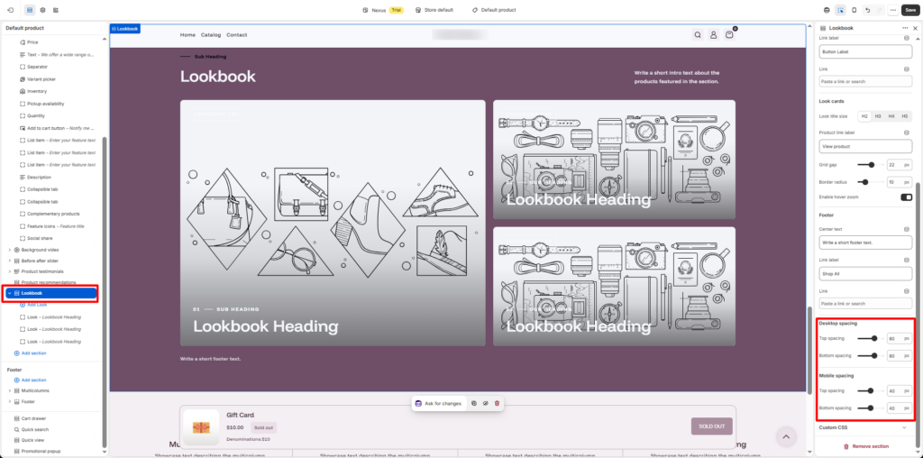 Set desktop and mobile spacing