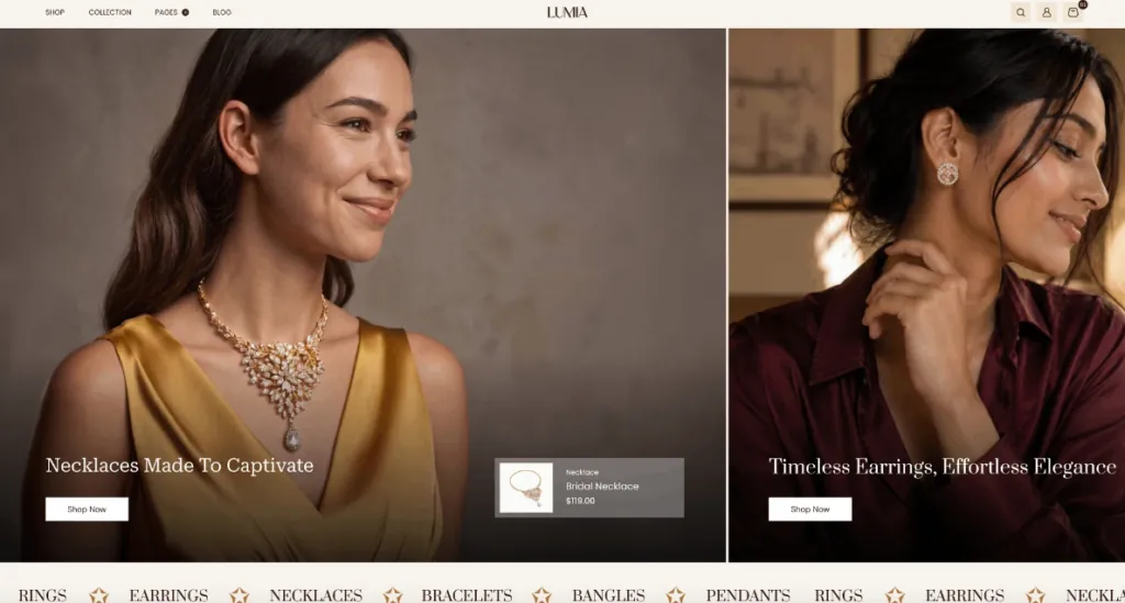 Lumia: A Shopify Theme for Jewellery Startups