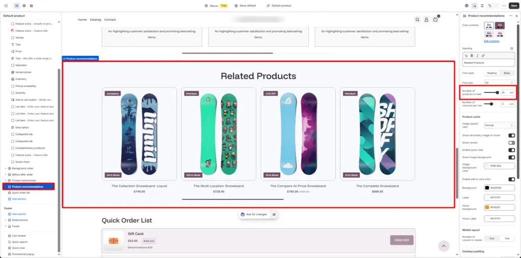 Number of Products to Load