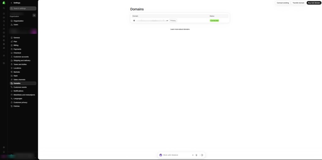Open the Shopify Domain Settings