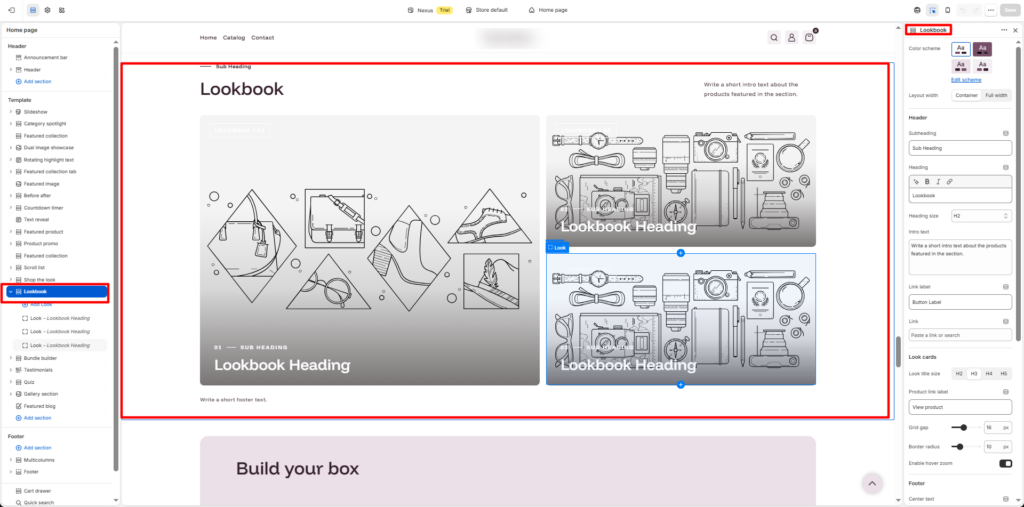Open the Shopify Theme Editor and Select the Lookbook Section